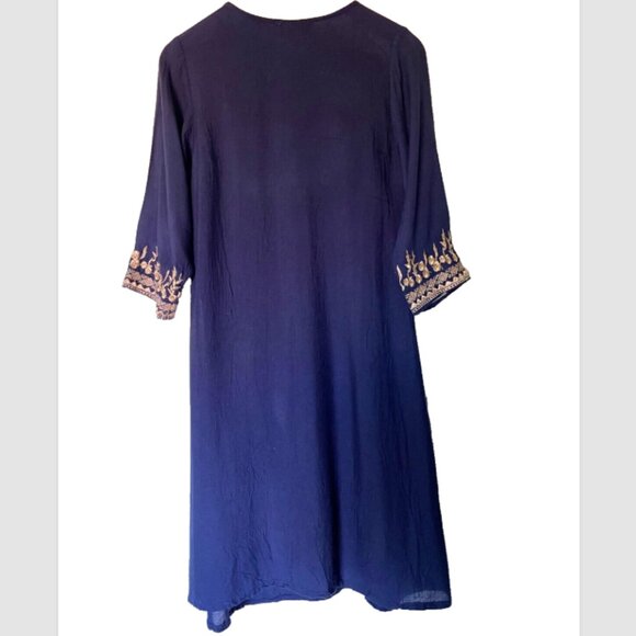 Lapogee Women's Navy Blue Embroidered Shift Dress – Kaftan Style, Medium - Picture 4 of 9